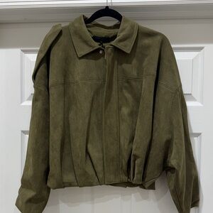 Zara Khaki Faux Suede Utility Jacket for Women